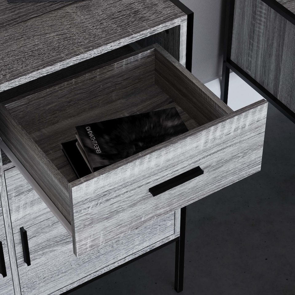 image 1 of Vida Designs Brooklyn 2 Door 2 Drawer Sideboard Industrial Buffet Cabinet Storage, Grey | Grey | 1