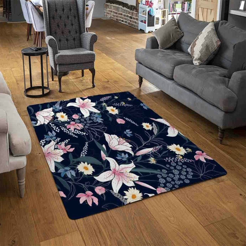 image 1 of Tropical White & Pink Flowers (Rug) Pink | XL: 160x230cm