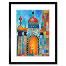 Abstract Islamic Mosque Entrance Prayer Folk Art 9x7" Black Framed Wall Art Print