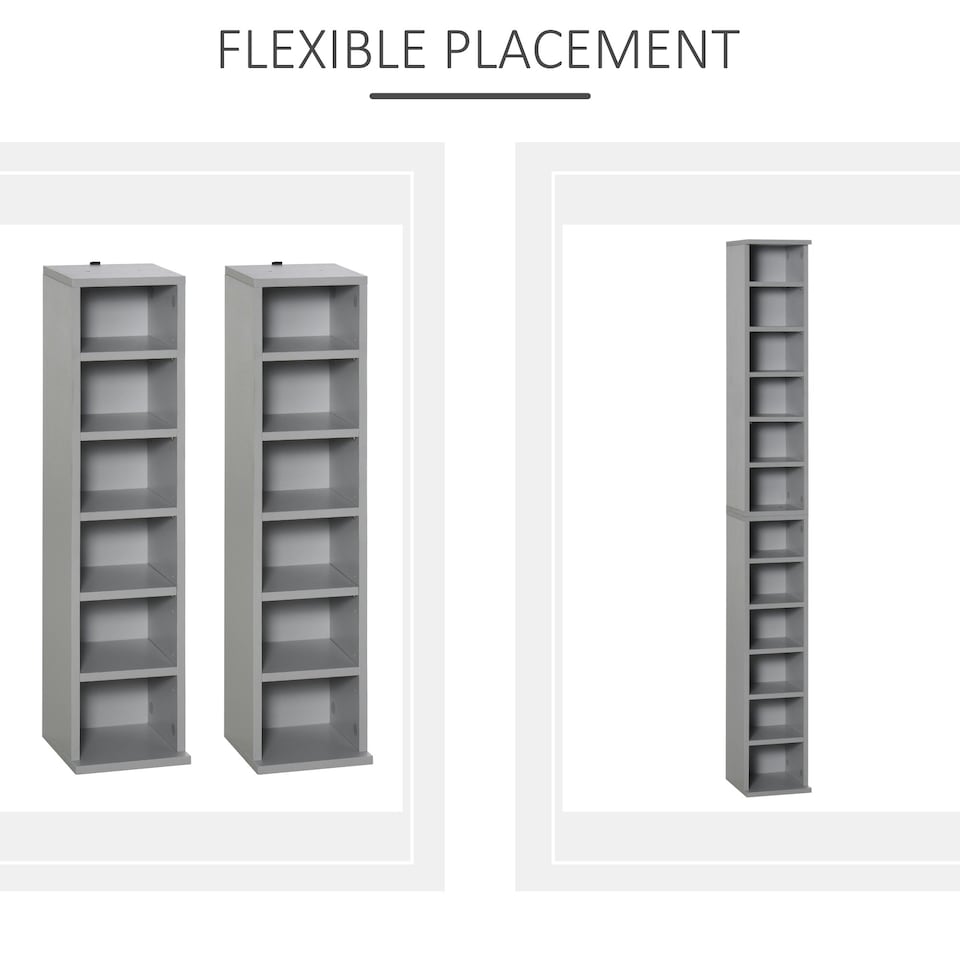 image 1 of HOMCOM Set of 2 CD Storage Units with Adjustable Shelves Grey