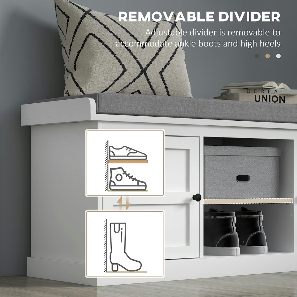 image 1 of HOMCOM Shoe Storage Bench with Cushion 2 Cabinets for Entryway Hallway White | White | One Size