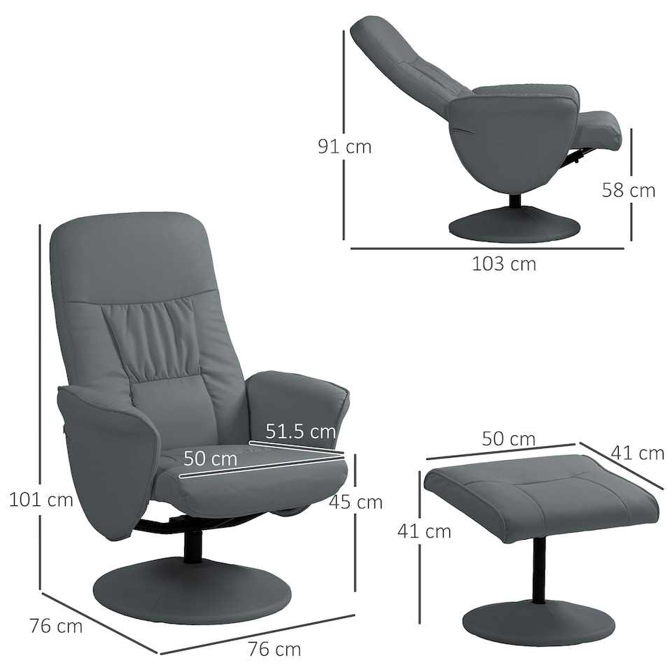 image 1 of HOMCOM PU Leather Armchair and Footrest Swivel Recliner Grey