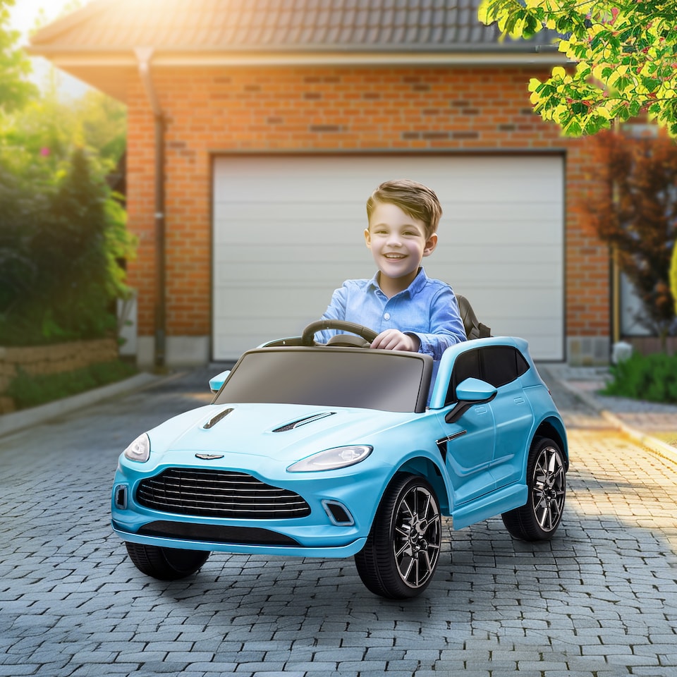 image 1 of AIYAPLAY 12V Kids Electric Car, Aston Martin DBX Licensed Kids Ride on Car with Remote Control, 4 Suspension Wheels, LED Lights, Music, Horn, Slow Start, for Ages 3-6 Years, Blue