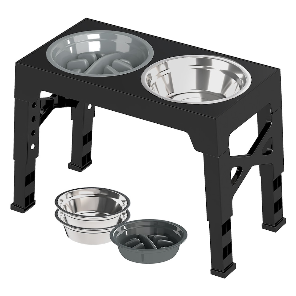 image 1 of Skylos Dog Raised Elevated Pet Feeding Bowls Stainless Steel Adjustable Stand