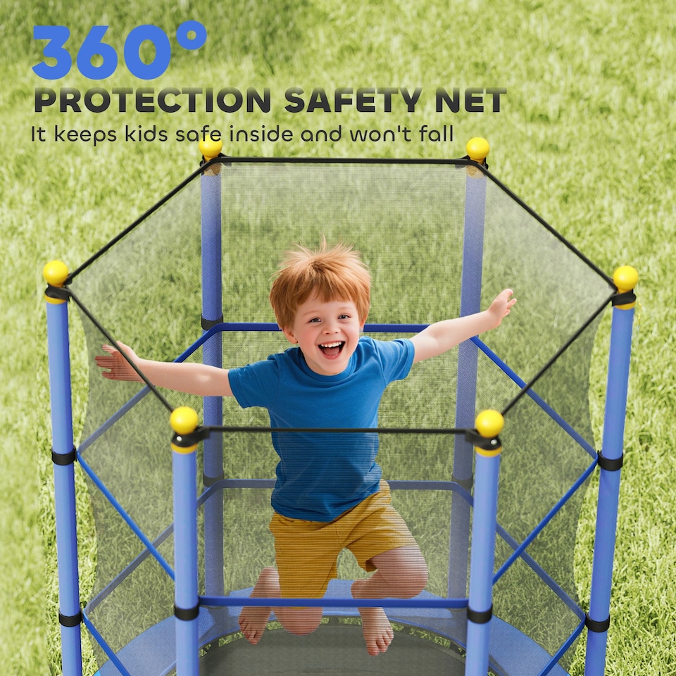 image 1 of HOMCOM 4.6FT Kids Trampoline with Enclosure Net for Ages 3-10 Years Blue