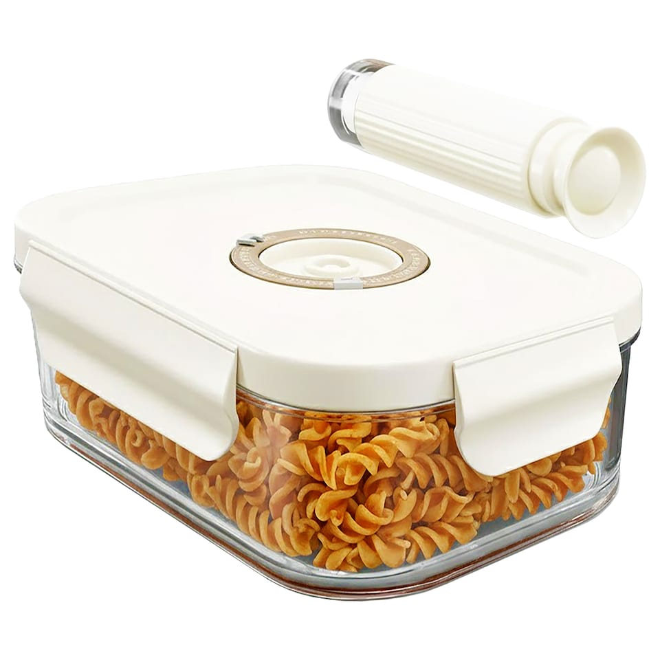 image 1 of SPARES2GO Vacuum Food Storage Glass Container with Securing Clips Lid + Manual Sealing Pump (Large, 1480ml)