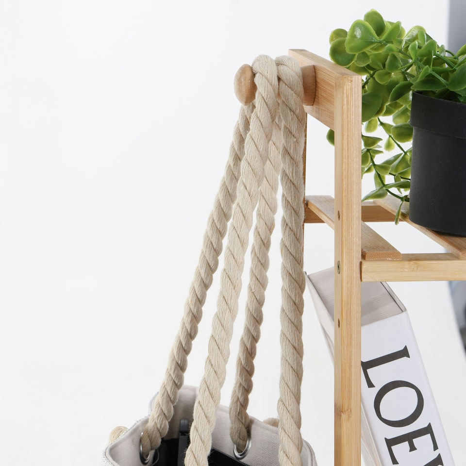 image 1 of Neo Bamboo Rack Clothes with Storage Shelf Hanging Rail and Side Hooks Brown