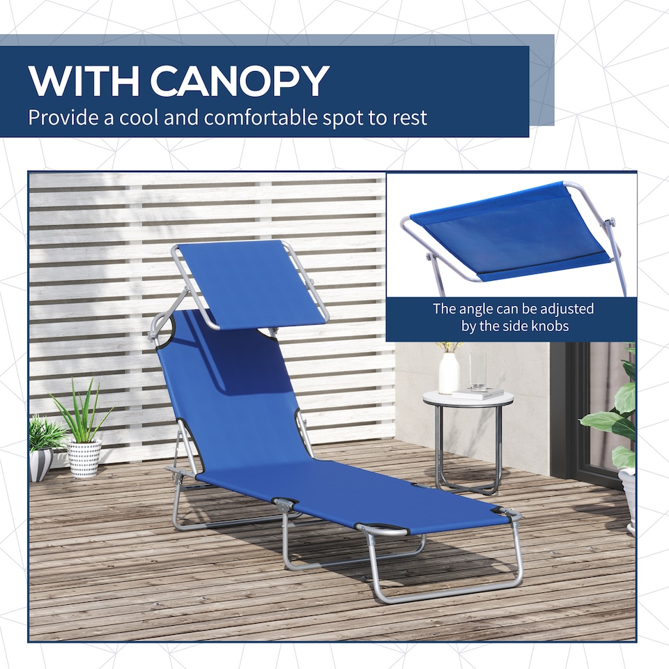 image 1 of Outsunny Folding Chair Sun Lounger w/ Sunshade Garden Recliner Hammock Blue