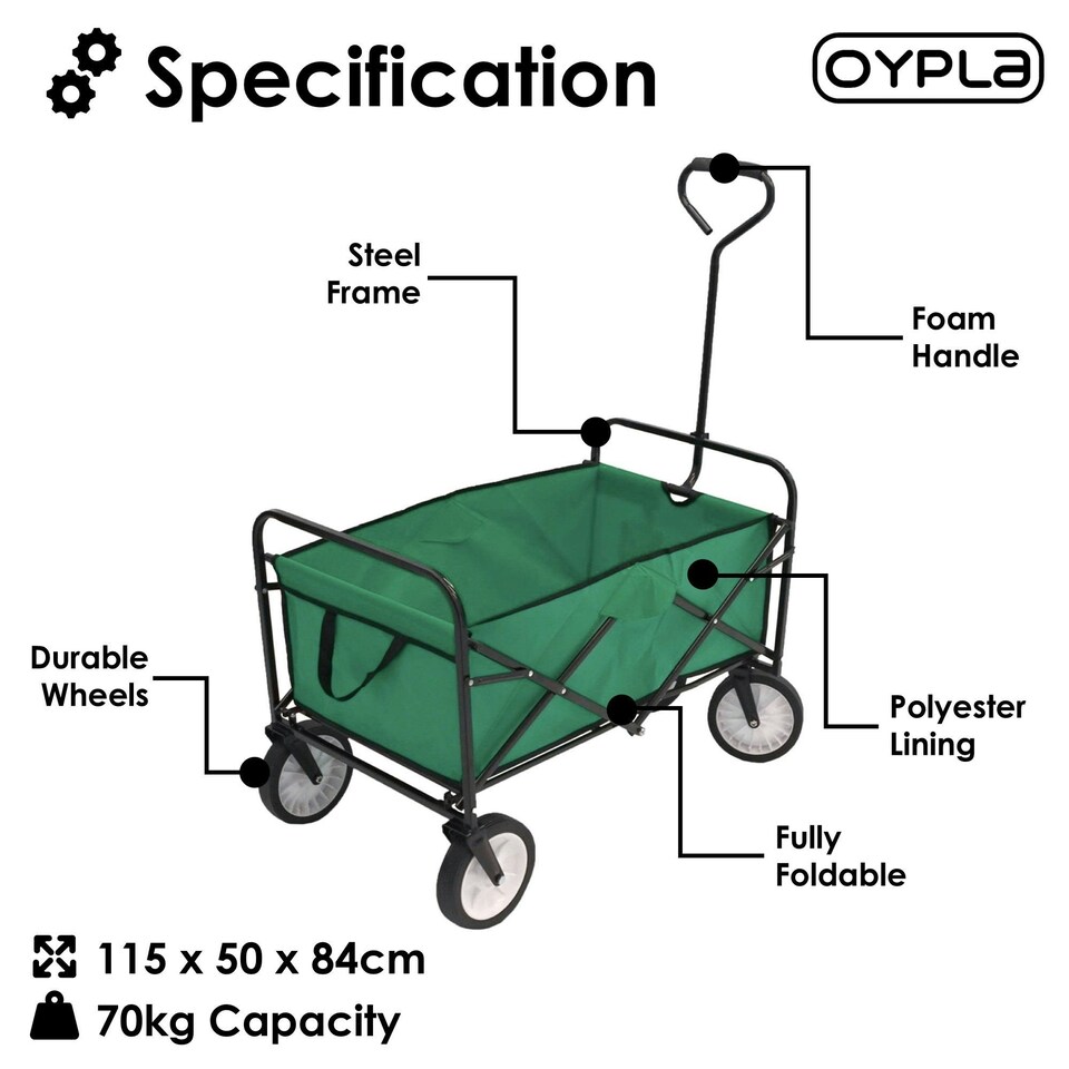 image 1 of Oypla Green Heavy Duty Foldable Garden Festival Trolley Folding Cart Wagon Truck Wheelbarrow