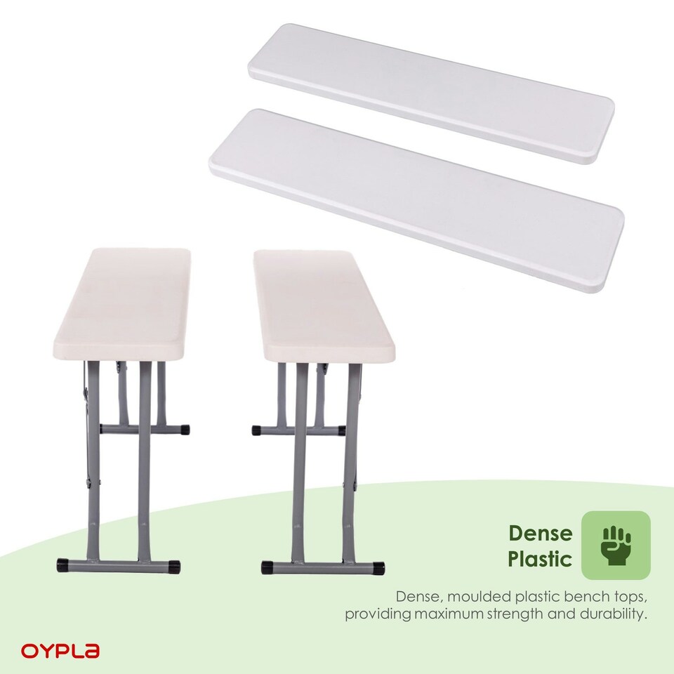 image 1 of Oypla 2x 3ft 95cm Folding Heavy Duty Outdoor 2 Person Trestle Bench Chair White