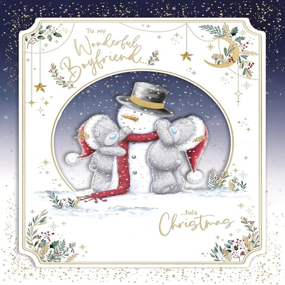 image 1 of Bears And Snowman Boyfriend Luxury Boxed Handmade Christmas Card