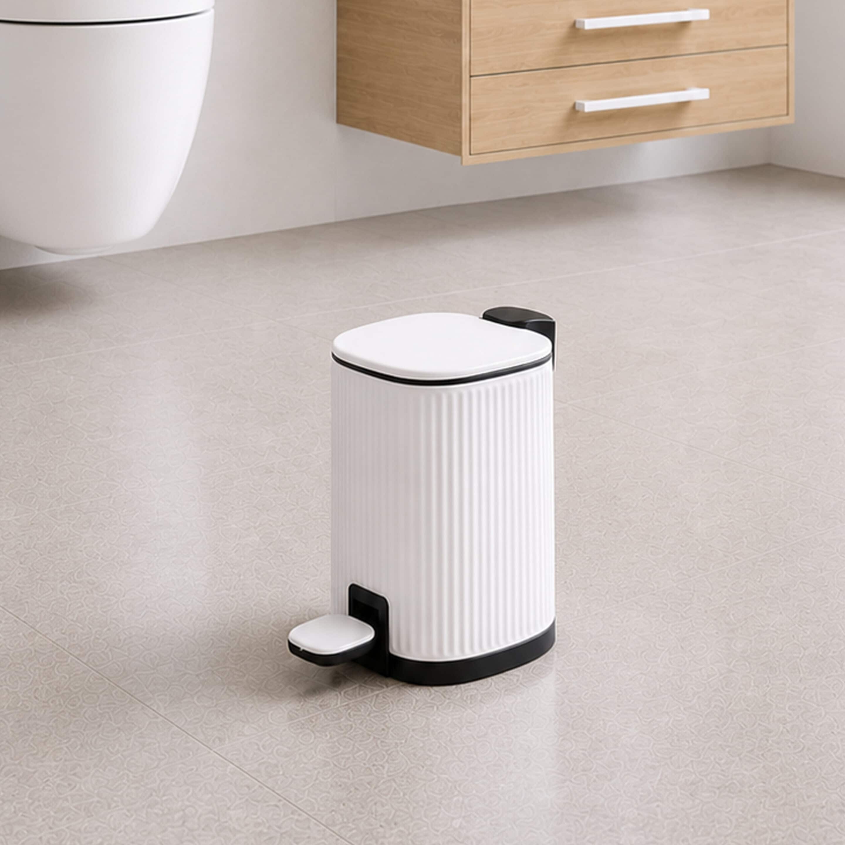 Showerdrape Targa Square Ribbed 3L Soft Close Pedal Bin in White