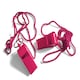 image 1 of Bag of 100 Pink Plastic Whistles with Lanyard Neck Cord