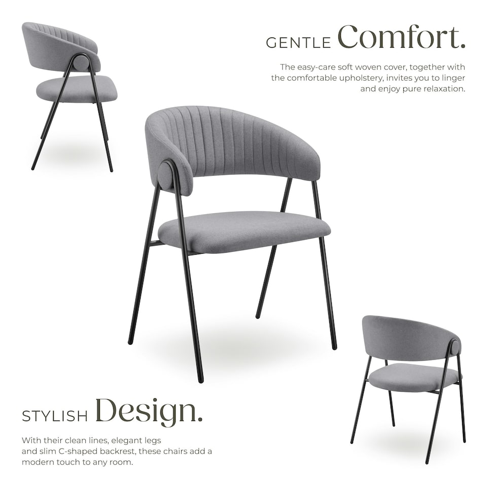 image 1 of Dining Chair Bedano - woven fabric, padded, 150 kg load capacity - Set of 4 Grey