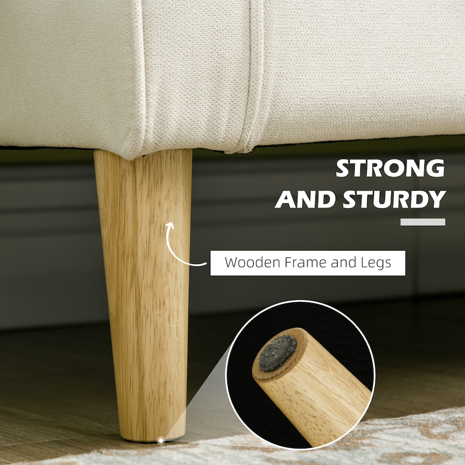 image 1 of HOMCOM Modern 2 Seater Sofa with Hidden Storage, 117cm Tufted Cotton Couch with Wood Legs, Compact Loveseat for Living Room, Kitchen, Cream White