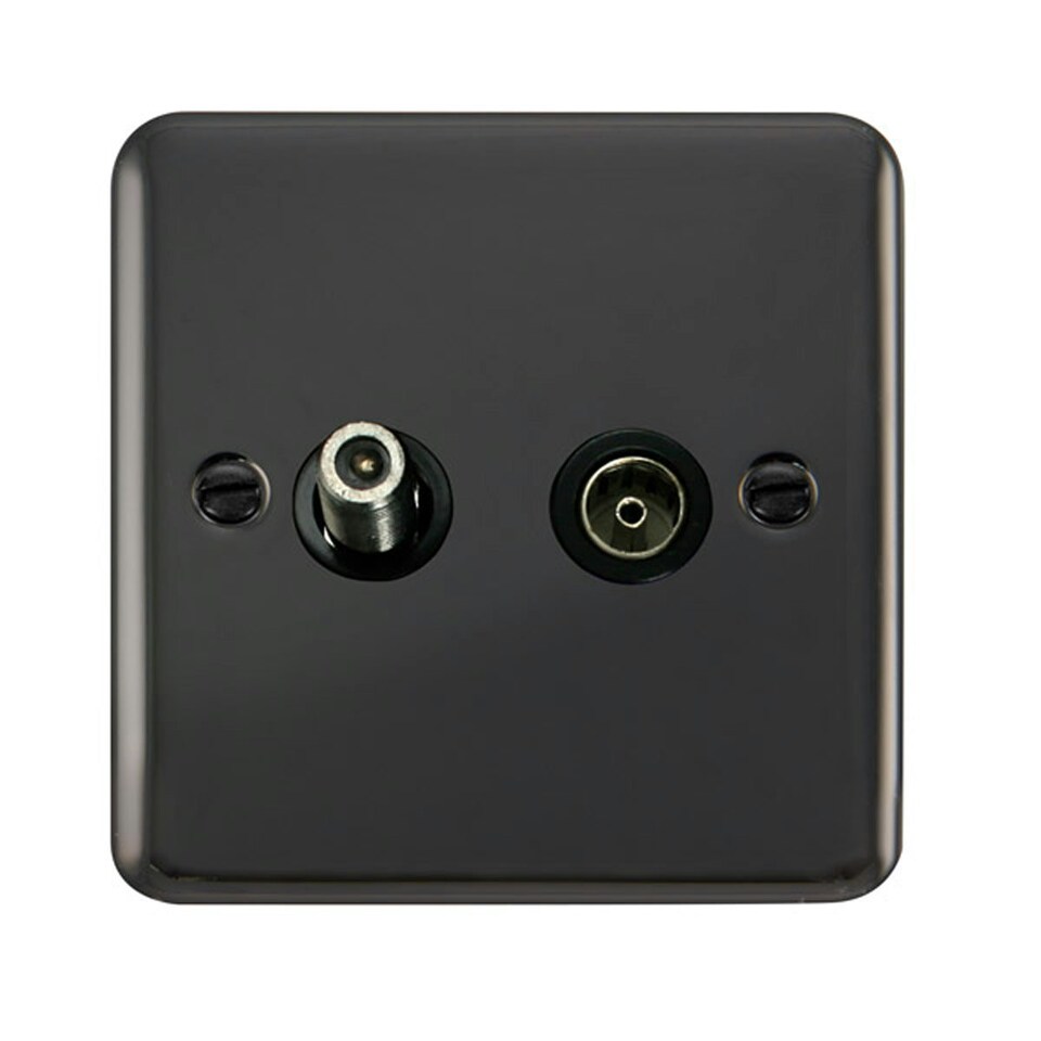 SE HOME Curved Black Nickel Satellite & Coaxial Socket 1 Gang Black | Black Nikel