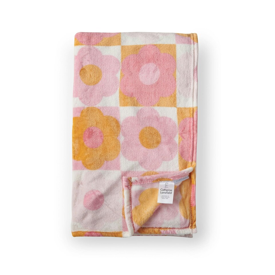 image 1 of Catherine Lansfield Retro Daisy Cosy Fleece 130x170cm Blanket Throw Pink