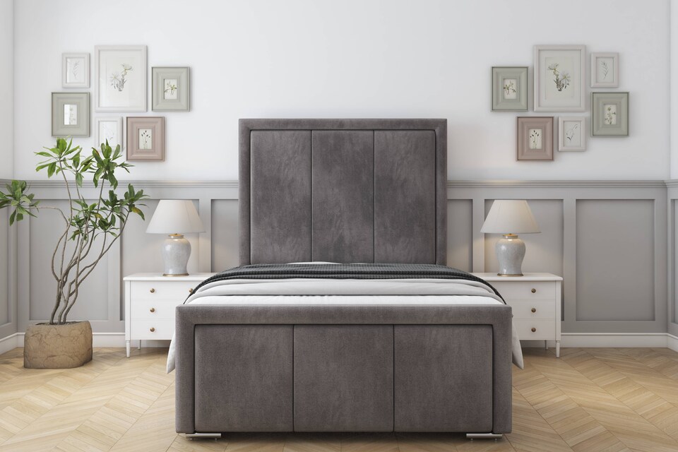image 1 of Sloomy Lancaster Slate Naples Bed Frame With 50" Upholstered Headboard 4'6 Double