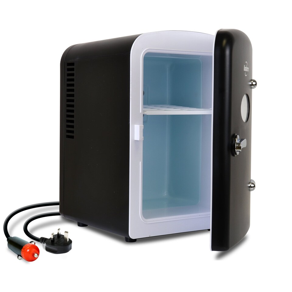 image 1 of Koolatron 4L Retro Portable Mini Fridge 12V DC 230V 6 Can Cooler Black