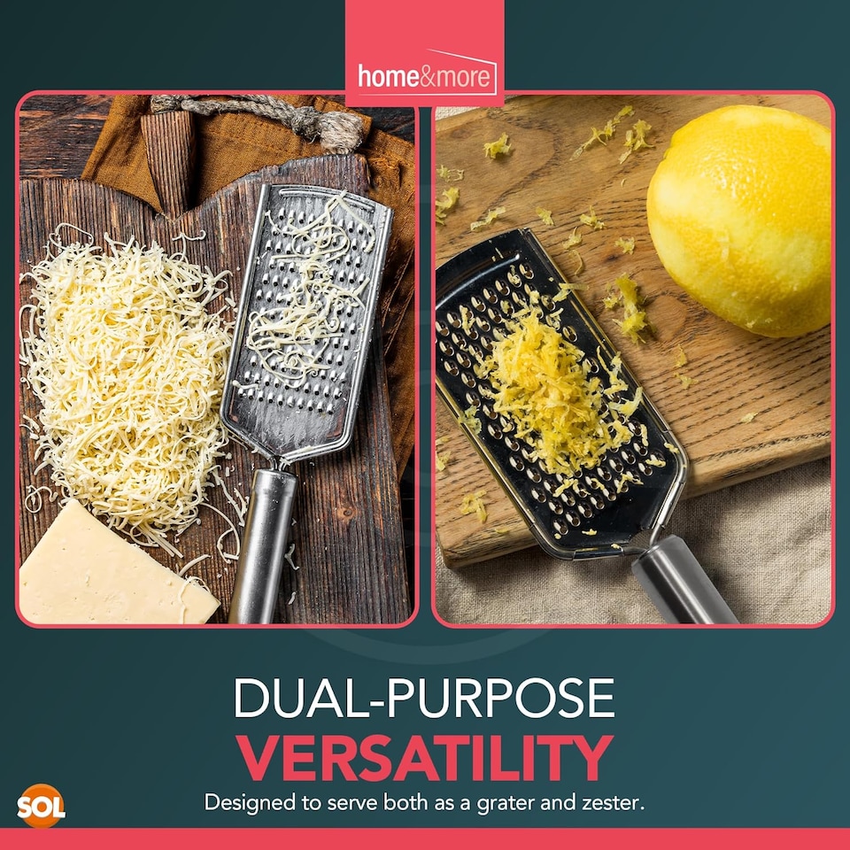 image 1 of Stainless Steel 2-in-1 Cheese Grater & Zester – Handheld Grater for Cheese, Chocolate, Ginger & Citrus, Durable Flat Kitchen Too