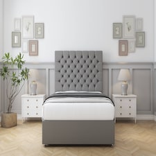 Sloomy Mayfair Pewter Dumfries Divan Bed With Mattress 2 Drawers Footend With 26" Strutted Headboard 6' Super King | Grey | Pewter | Super King | 1