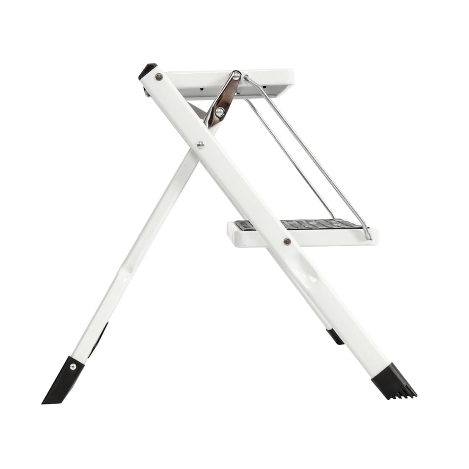 image 1 of Foldable 2 Step Ladder Stepladder Non Slip Tread Safety Steel Portable Stool | White