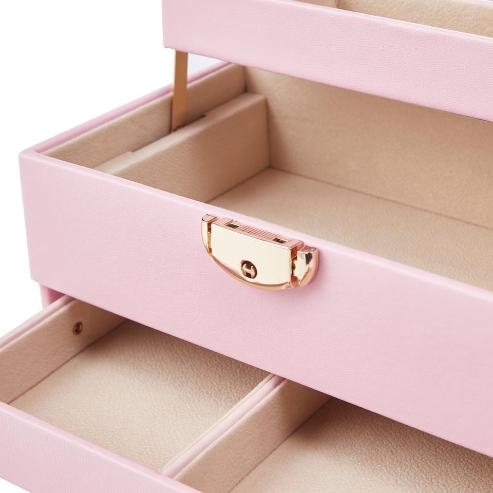 image 1 of Living and Home Lockable Jewellery Storage Box with Drawer-Pink | Pink