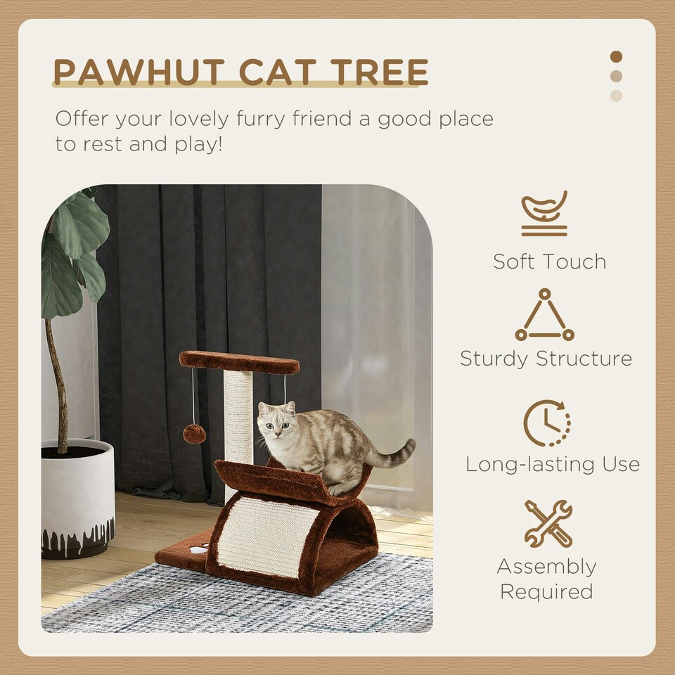 image 1 of PawHut Cat Tree Tower, Rotatable Top Bar, Sisal Post, Tunnel, Balls, Brown