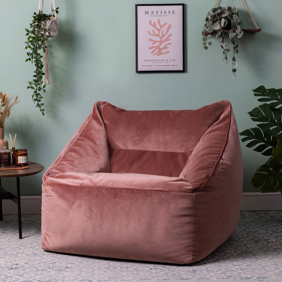 image 1 of Natalia Velvet Adults Bean Bag Armchair, Ready Filled Large Beanbag Dusk Pink | Pink | Dusk Pink | XL | 1