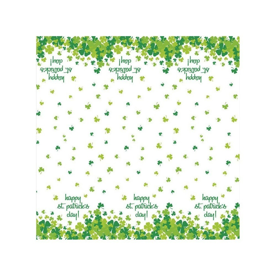 Unique Party Shamrock St Patricks Day Party Table Cover - White/Green - One Size