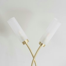 ValueLights Maya Brushed Gold 3 Way Curved Arm Reed Shaded Upright Floor Lamp