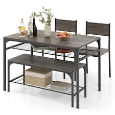 COSTWAY 4-piece Dining Set Table with Chairs & Bench Grey Grey