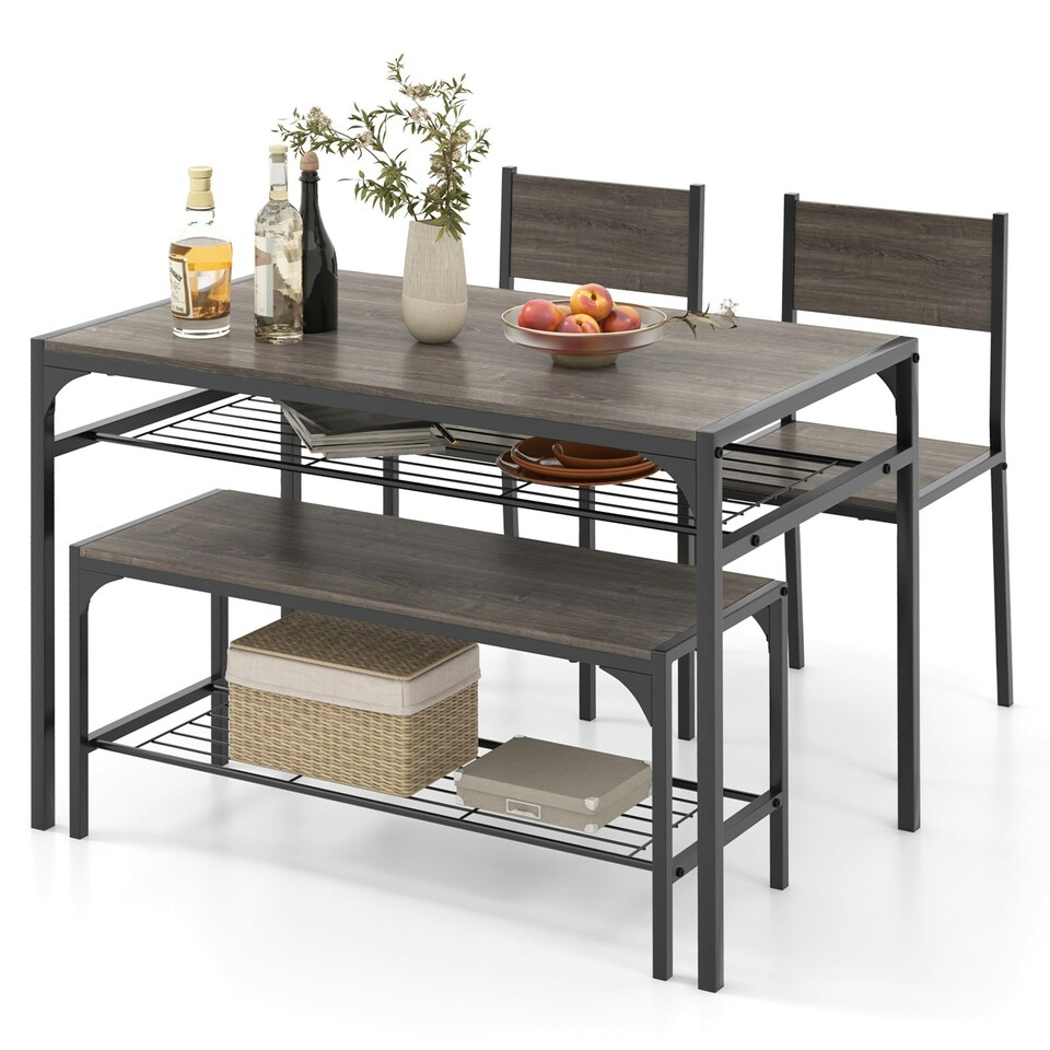 image 1 of COSTWAY 4-piece Dining Set Table with Chairs & Bench Grey Grey