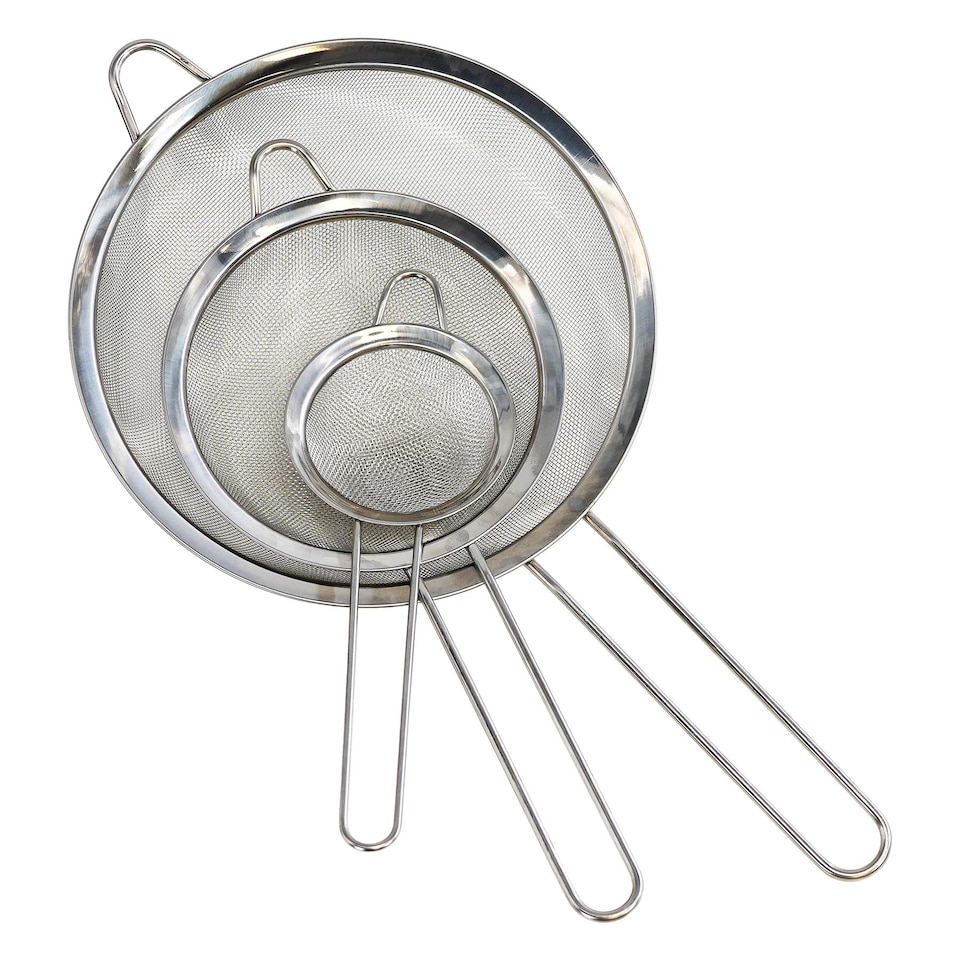image 1 of GEEZY Fine Mesh Sieve Set of 3 Stainless Steel Strainers for Kitchen Baking Cooking