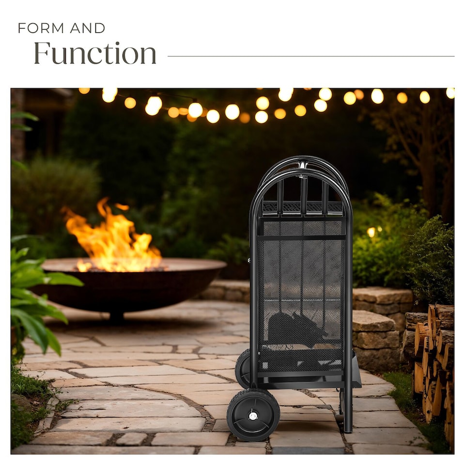 image 1 of Log Holder - fireplace wood storage, with broom, shovel and poker