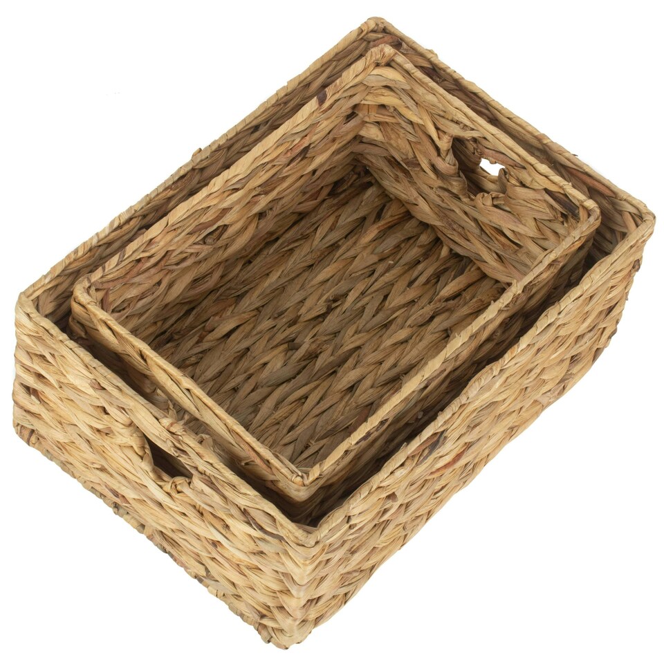 image 1 of Set of 2 Shallow Water Hyacinth Storage Basket Brown