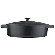 Cooks Professional Cast Iron Casserole 28cm Shallow | 4.3L Capacity | Enamelled Inside and Out | Matte Black