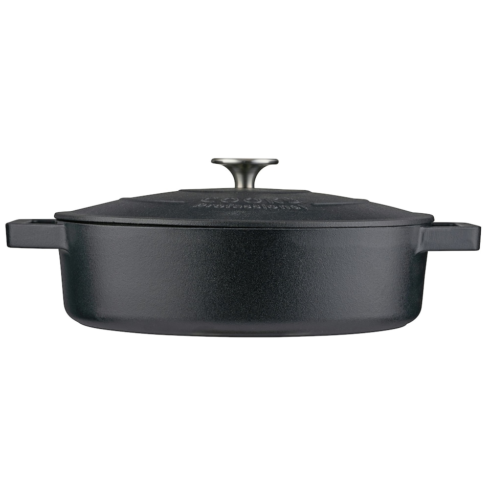 image 1 of Cooks Professional Cast Iron Casserole 28cm Shallow | 4.3L Capacity | Enamelled Inside and Out | Matte Black