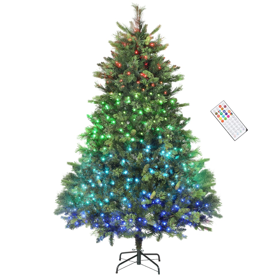 image 1 of HOMCOM 180cm Prelit Christmas Tree with Colourful DIY Synchronized LED Lights and Remote, Carolina Pine, Hinged Xmas Tree with Realistic Tips, 12 Modes, Daily Timer, Adjustable Brightness and Speed | Green