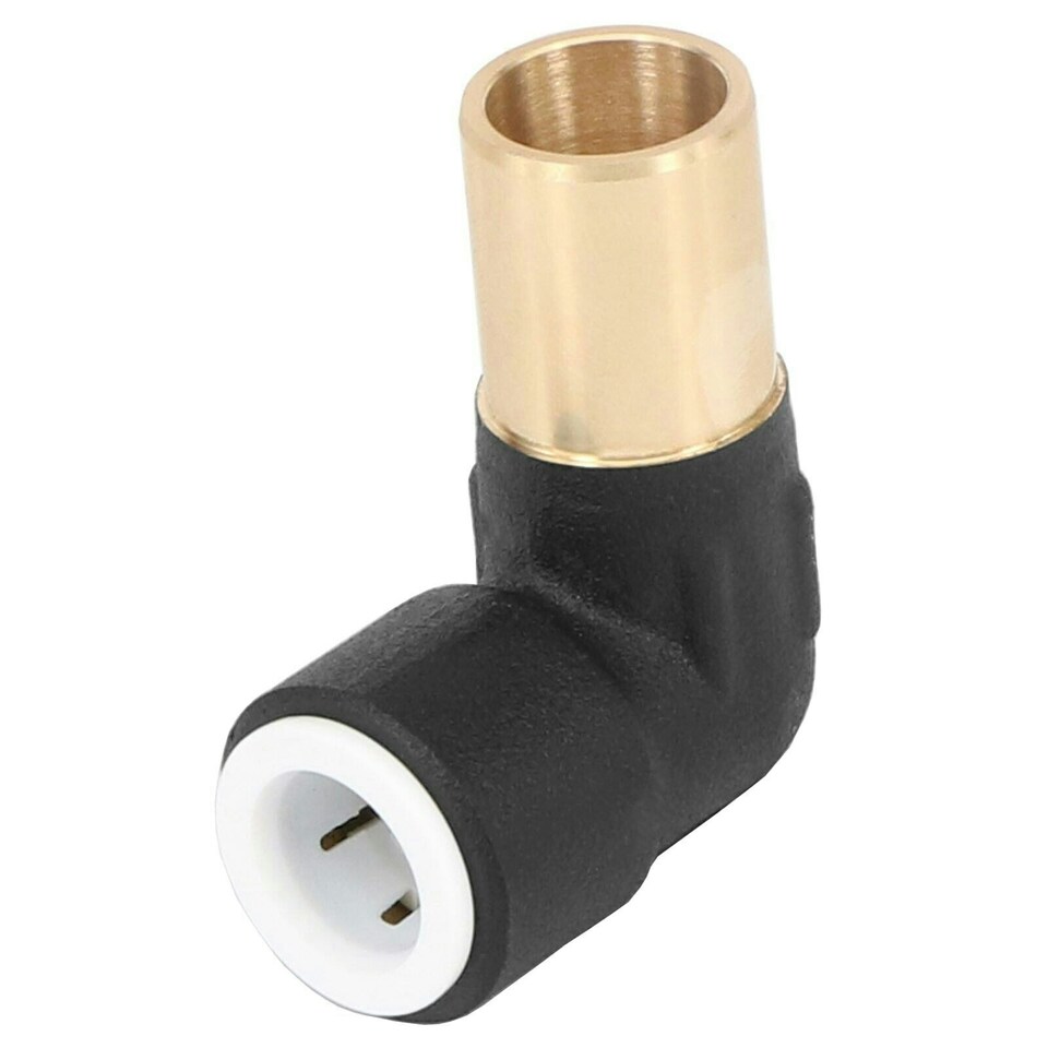 image 1 of SPARES2GO Radiator Valve Reducing Elbow Stem Compression 15mm x 10mm Pushfit Black (Pack of 2)