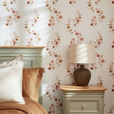 Trailing Eucalyptus Wallpaper in Autumn Browns and Oranges Multi