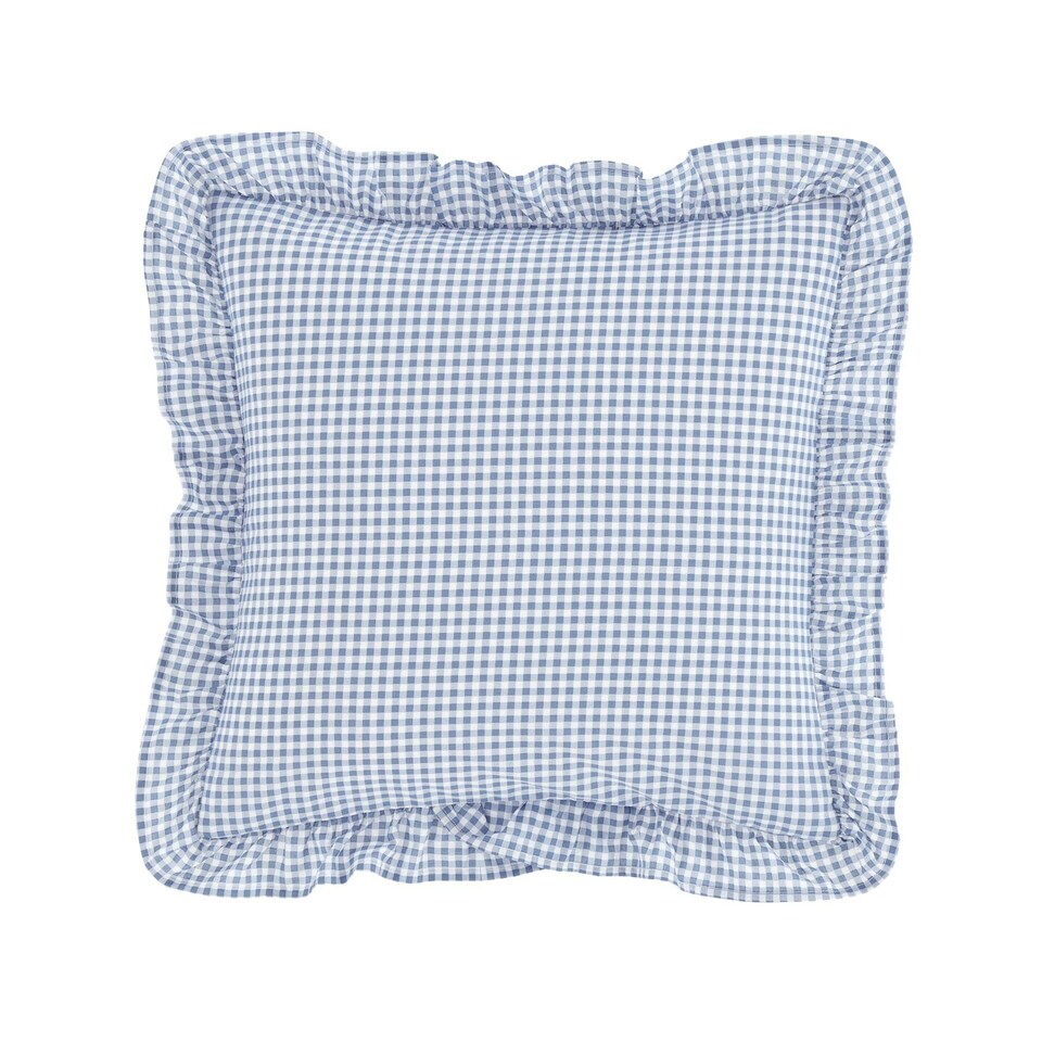 image 1 of Catherine Lansfield Lucie Floral Frill Blue Filled Cushion Blue | 45x45cm
