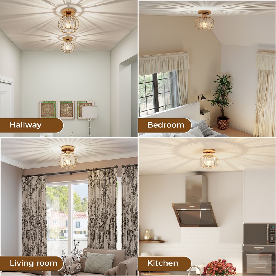 image 1 of Emitto Crystal Ceiling Light Semi Flush Mount Chandelier Modern Hallway | Gold