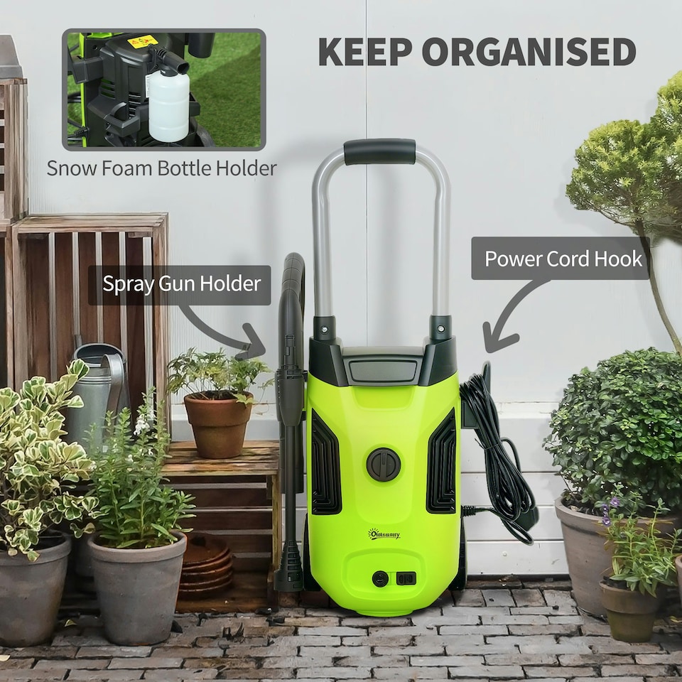 image 1 of Outsunny 1800W Power Washer 150 Bar Pressure with Adjustable Nozzle, Green
