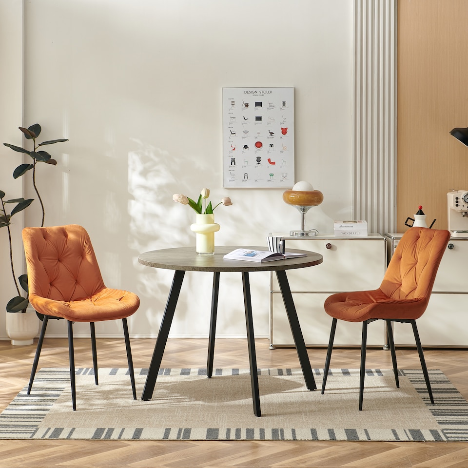 image 1 of SONARA Modern Set of 2 Velvet Dining Chairs with Ergonomic Upholstered Seat | Orange