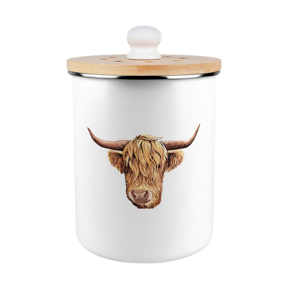 image 1 of Highland Cow Food Waste Caddy - Metal 2L Decorative Kitchen Compost Bin