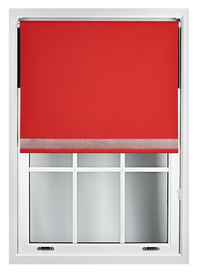 image 1 of FURNISHED Thermal Blackout Roller Blinds with Diamante Edge Made to Measure Window Shade | Red | Red | (W) 180cm x (L) 165cm