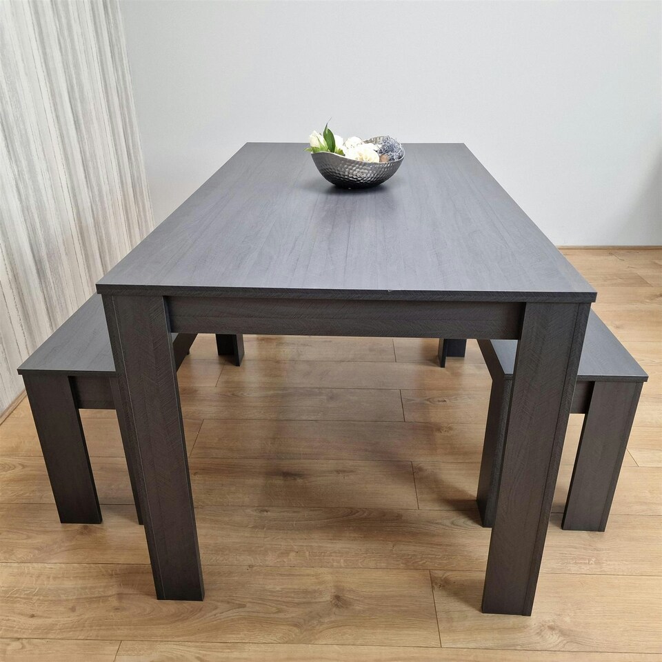 image 1 of Dining Table Set with 2 Benches Dining Room and Kitchen table set of 2 Grey