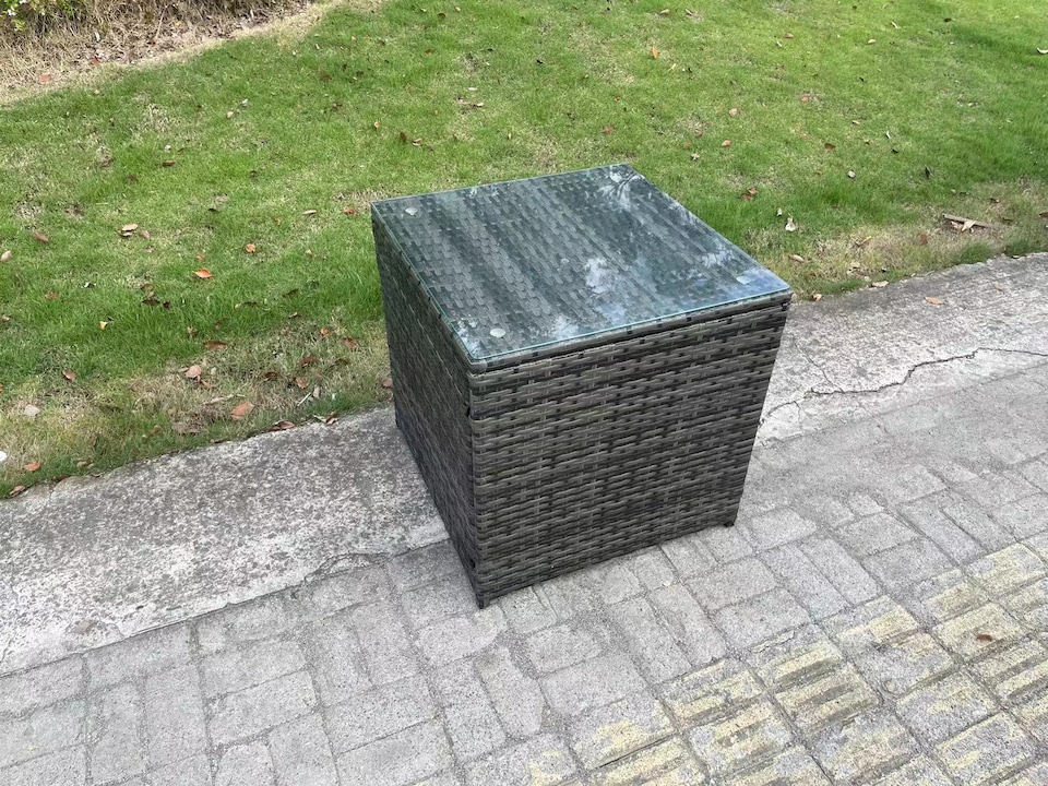 image 1 of Fimous Outdoor Lounge Sofa Set Wicker PE Rattan Garden Furniture Set with Oblong Coffee Table Side Table 2 Small Footstools Dark Grey Mixed