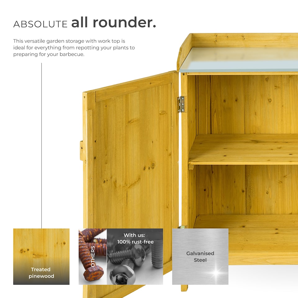 image 1 of Gardening Cabinet Vita - with galvanised zinc worktop, protected storage, 98 x 48 x 95 cm